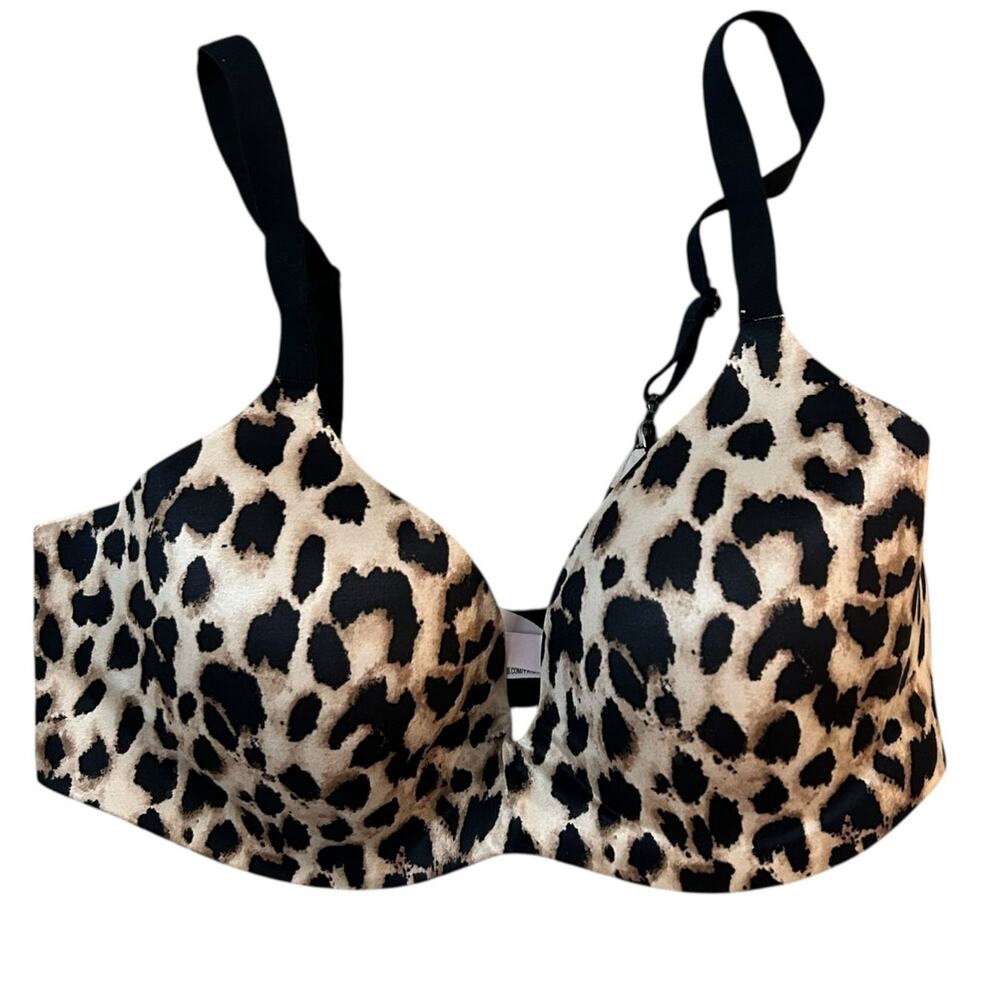 Victoria's Secret Lined Semi Demi Bra Womens 36D Black Tan Leopard Wireless